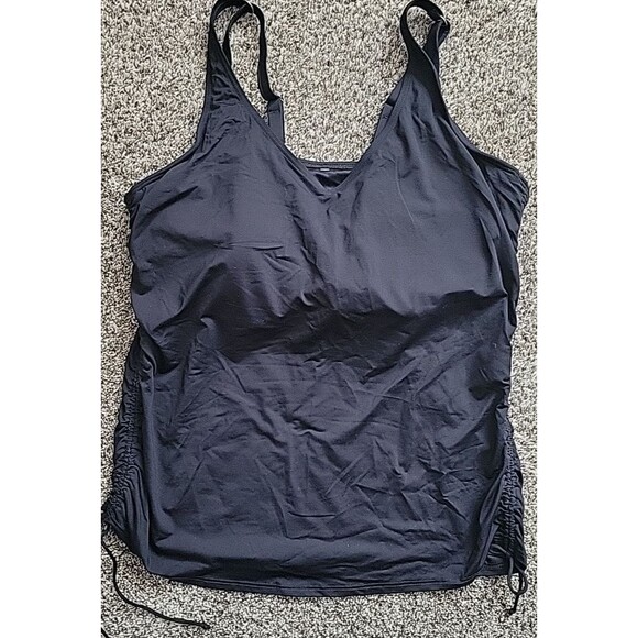 Lands End Women's 18 DD V-Neck Swim Top Black Solid Adjustable Padded S59 - Picture 1 of 7